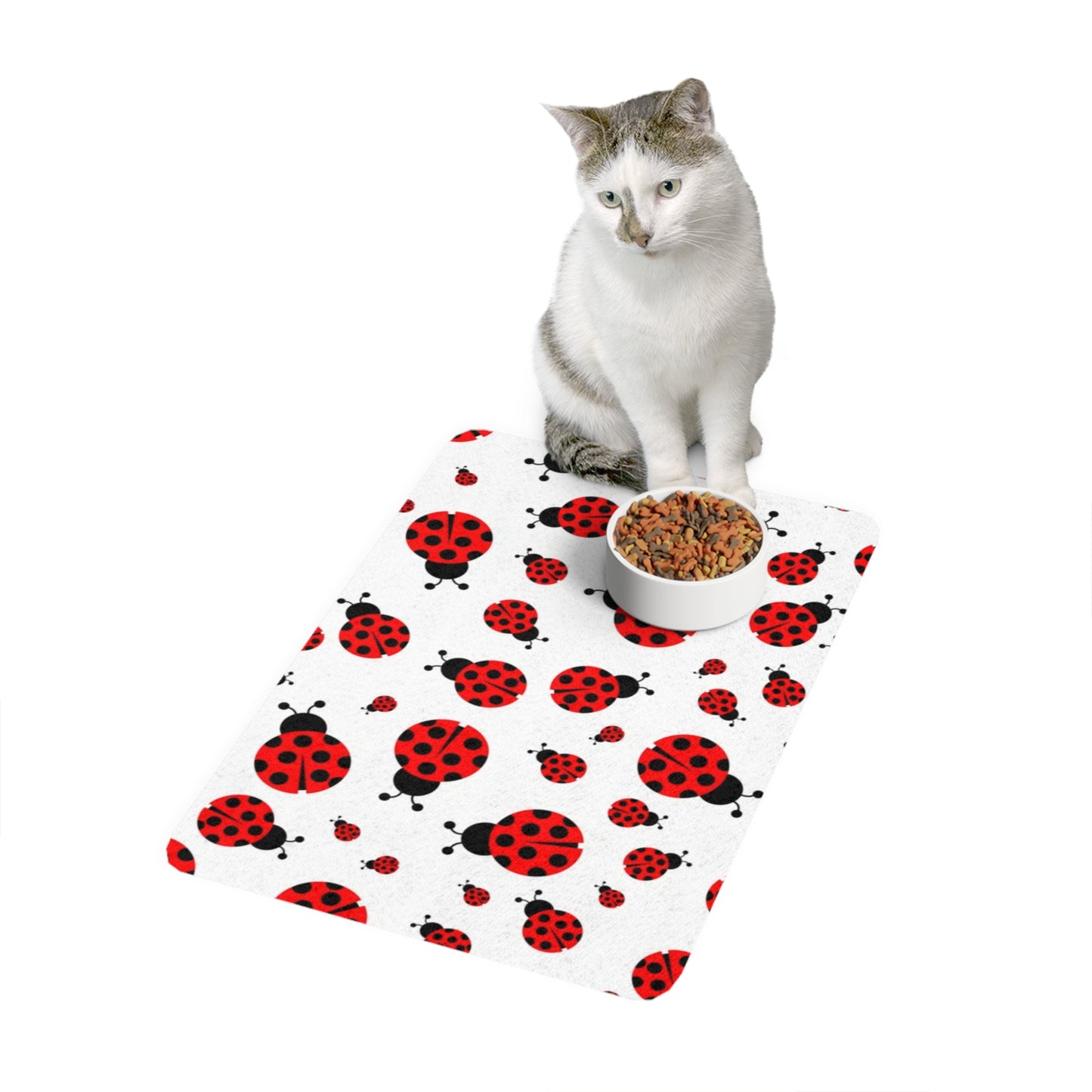 Pet Food Mat (12x18) Ladybugs Red