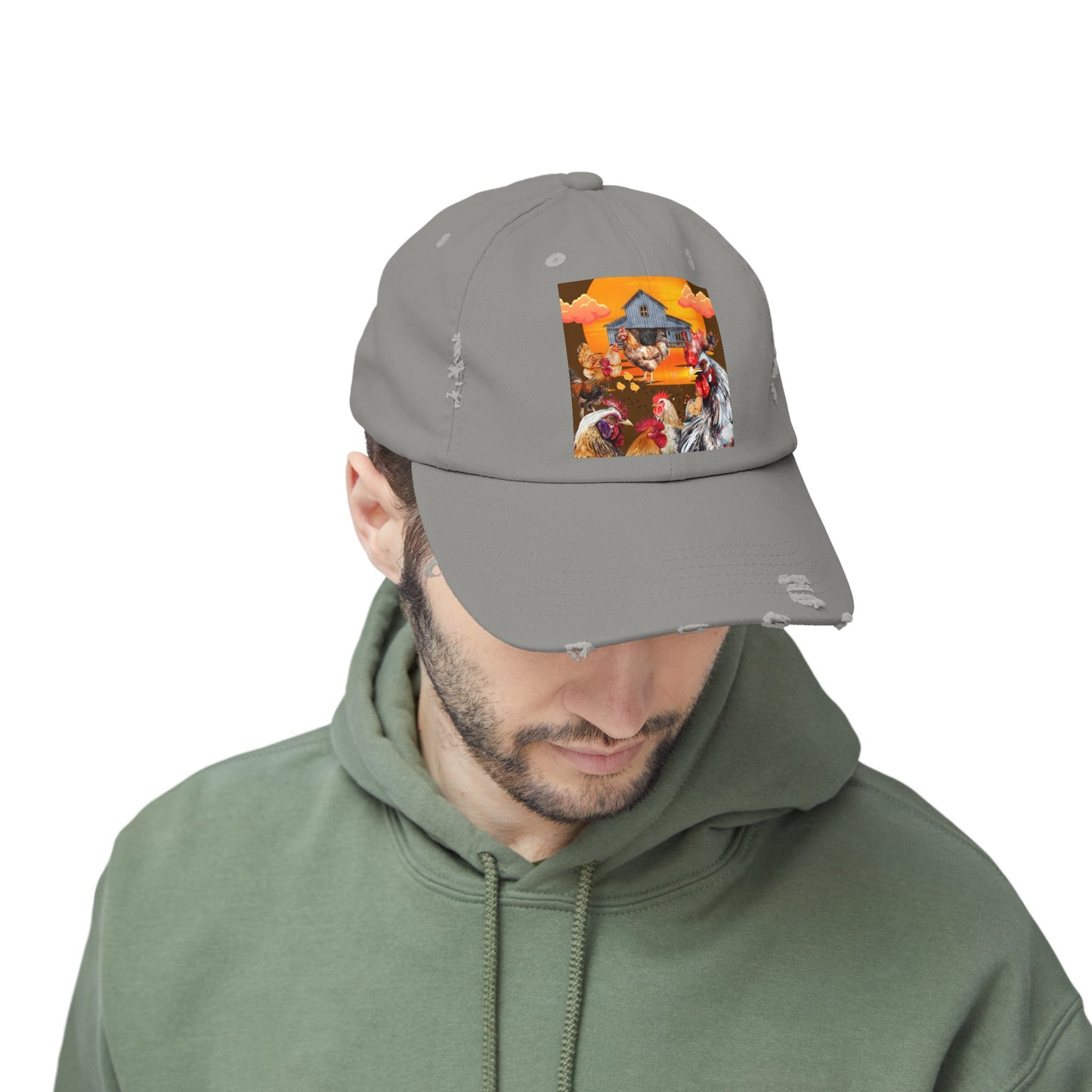 Chickens At Sunset Unisex Distressed Cap