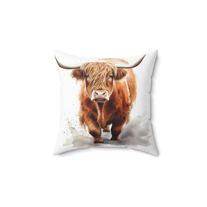 Spun Polyester Square Pillow Highland Cow 3