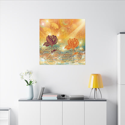 Morning Dew- Lotus Blossom Stretched Canvas Art Print, Vibrant Wall Decor, Meditation Room Artwork, Floral Home Decoration, Gift for Yoga Lovers