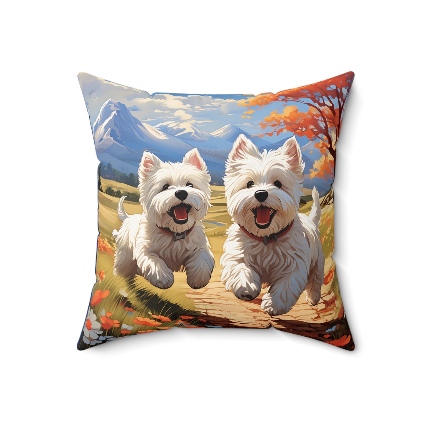 Westie 2 Spun Polyester Square Pillow