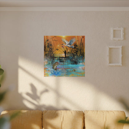 First Light First Bite - Fishing Sunset Canvas Art, Wildlife Wall Decor, Nature Lover Gift, Outdoor Adventure Home Decor, Multi-Size Fish Print