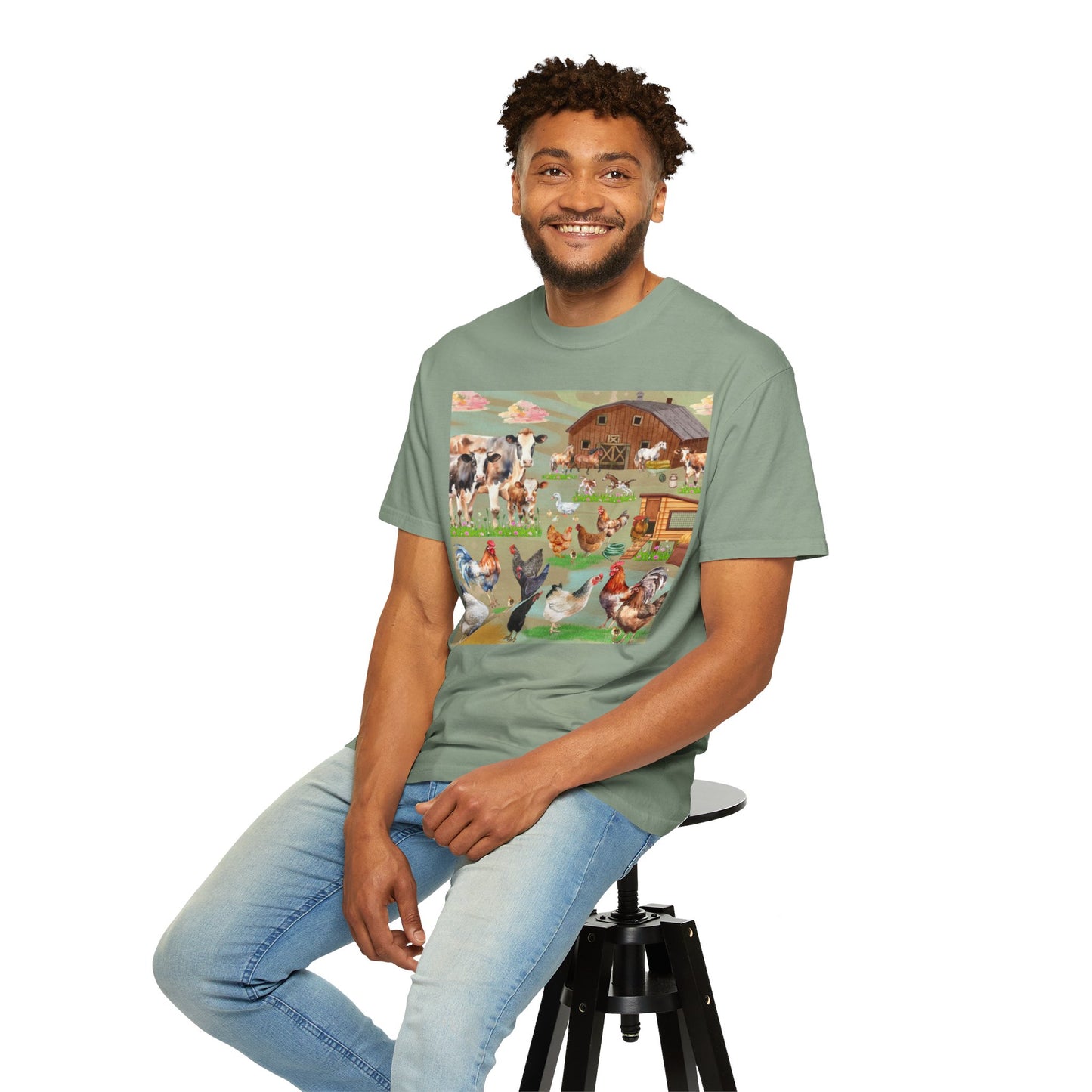 Springtime At The Barnyard Unisex Garment-Dyed T-shirt