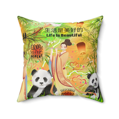 Life Is Beautiful Chinese Spun Polyester Square Pillow