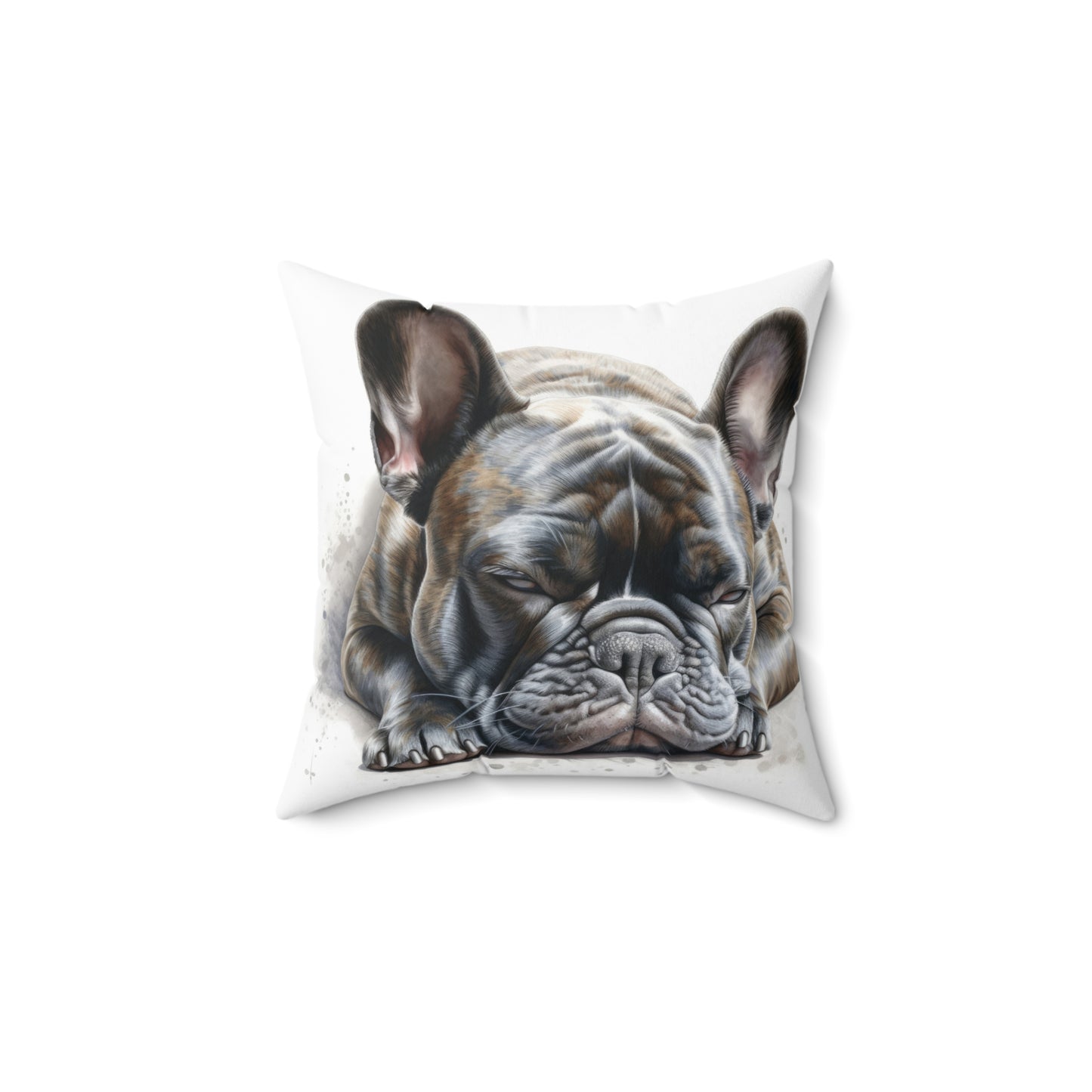 Spun Polyester Square Pillow Frenchie Sleeping