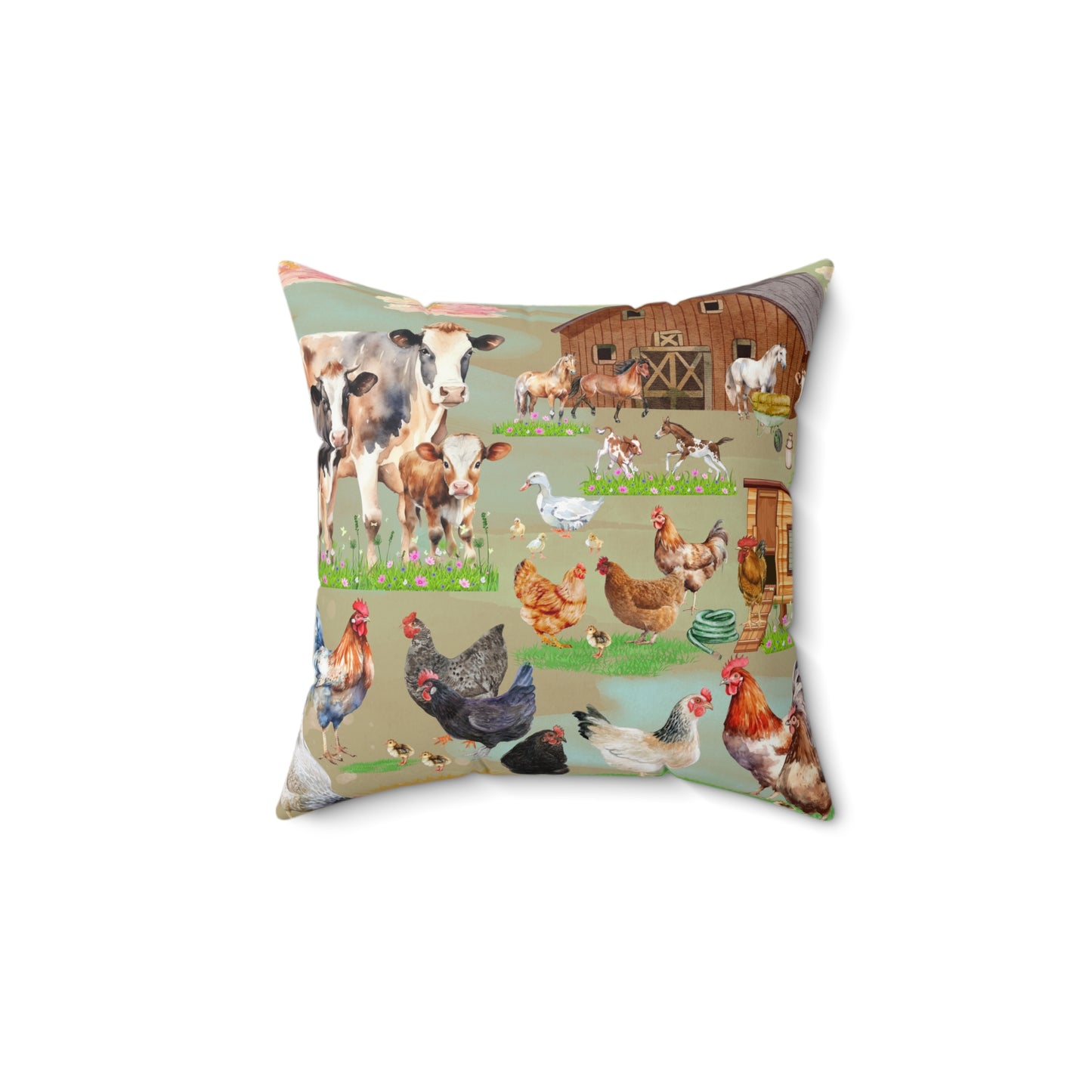 Springtime At The Barnyard Spun Polyester Square Pillow