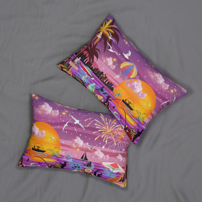 Fishing At Sunset Spun Polyester Lumbar Pillow