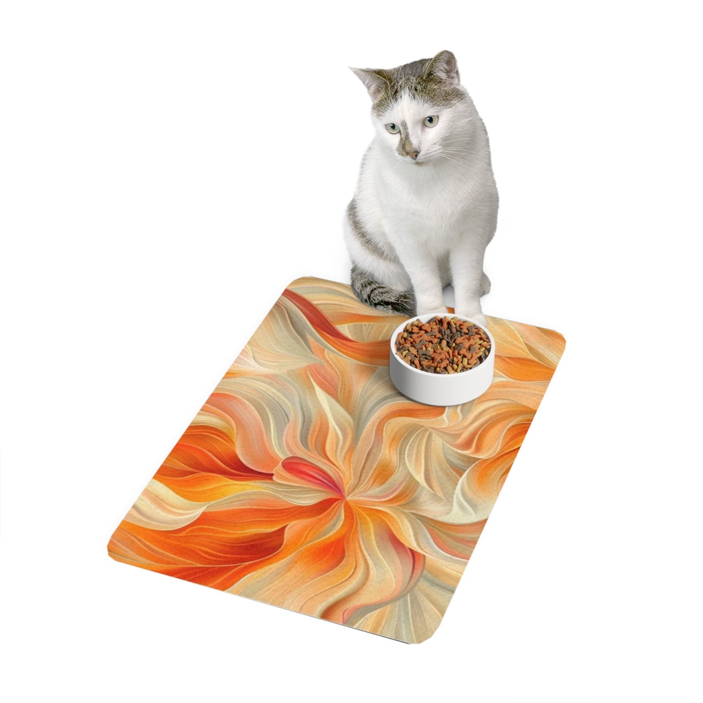 Pet Food Mat (12x18) Orange Floral