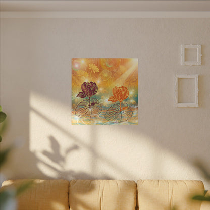 Morning Dew- Lotus Blossom Stretched Canvas Art Print, Vibrant Wall Decor, Meditation Room Artwork, Floral Home Decoration, Gift for Yoga Lovers