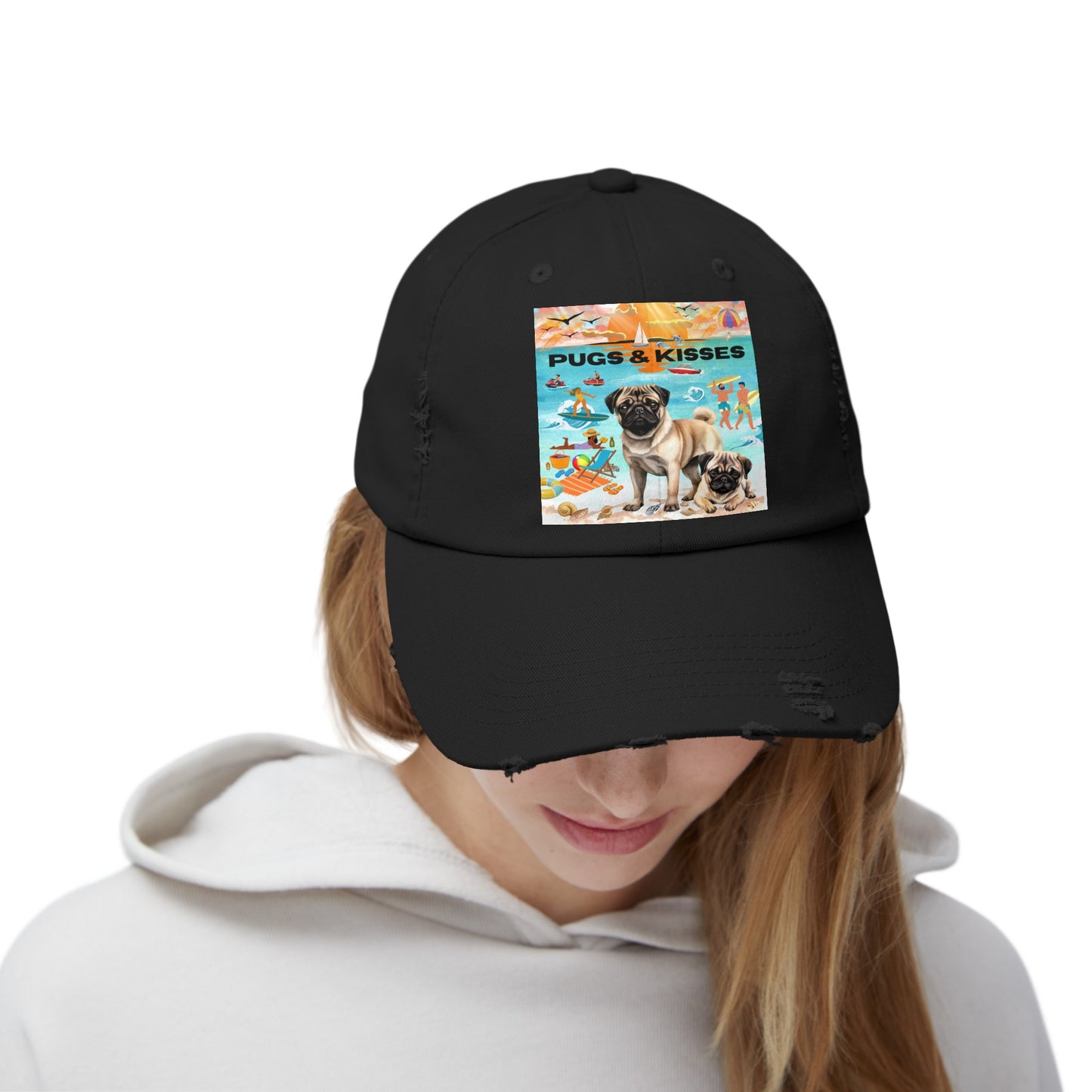 Pugs & Kisses Unisex Distressed Cap