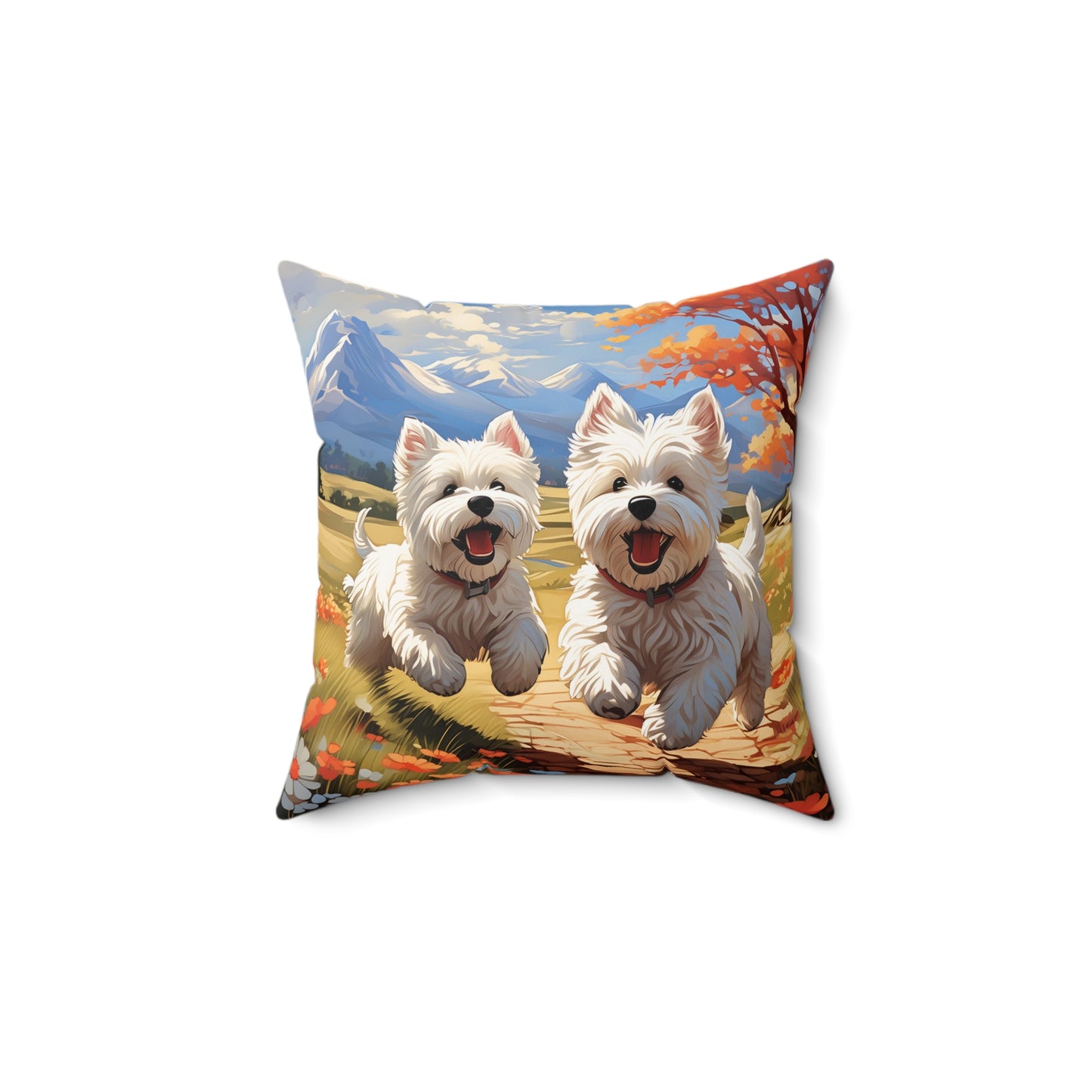 Westie 2 Spun Polyester Square Pillow