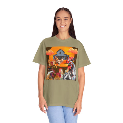 Chickens At Sunset Unisex Garment-Dyed T-shirt