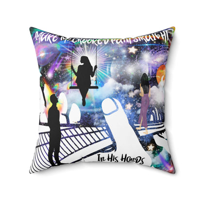 In His Hands Spun Polyester Square Pillow