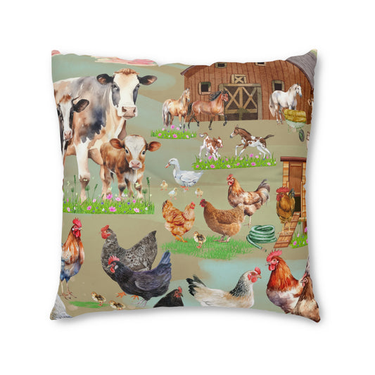 Springtime At The Barnyard Tufted Floor Pillow, Square