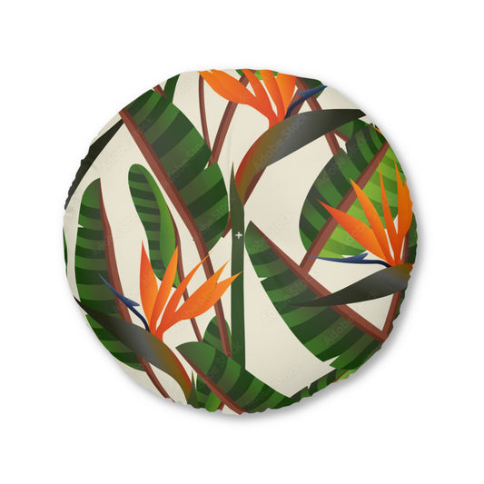 Tufted Floor Pillow, Round Bird Of Paradise