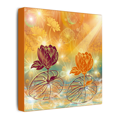 Morning Dew- Lotus Blossom Stretched Canvas Art Print, Vibrant Wall Decor, Meditation Room Artwork, Floral Home Decoration, Gift for Yoga Lovers