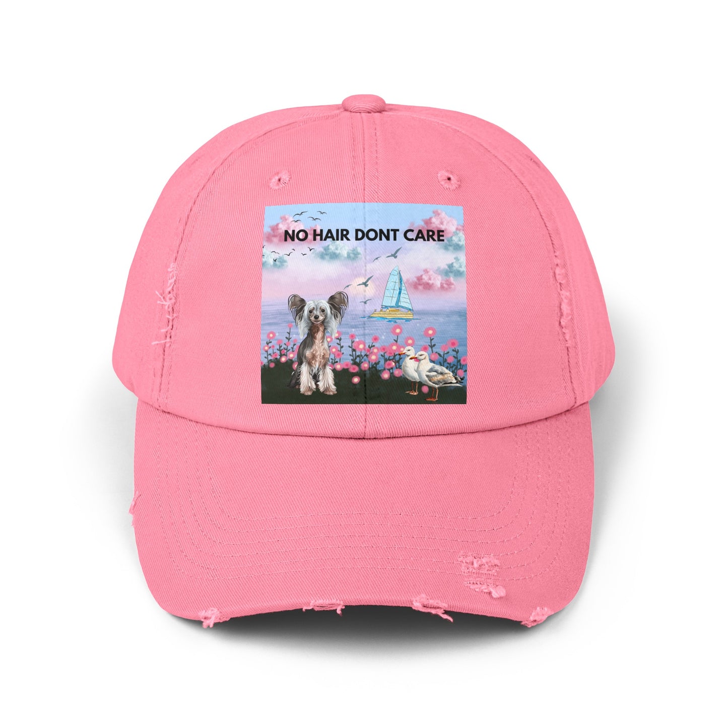 No Hair Don't Care Unisex Distressed Cap