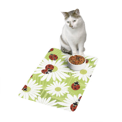 Pet Food Mat (12x18) Ladybugs Green Floral