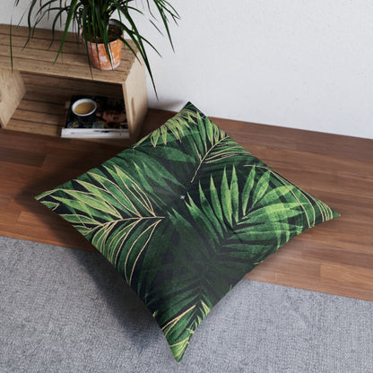 Tufted Floor Pillow, Square Palm Leaves