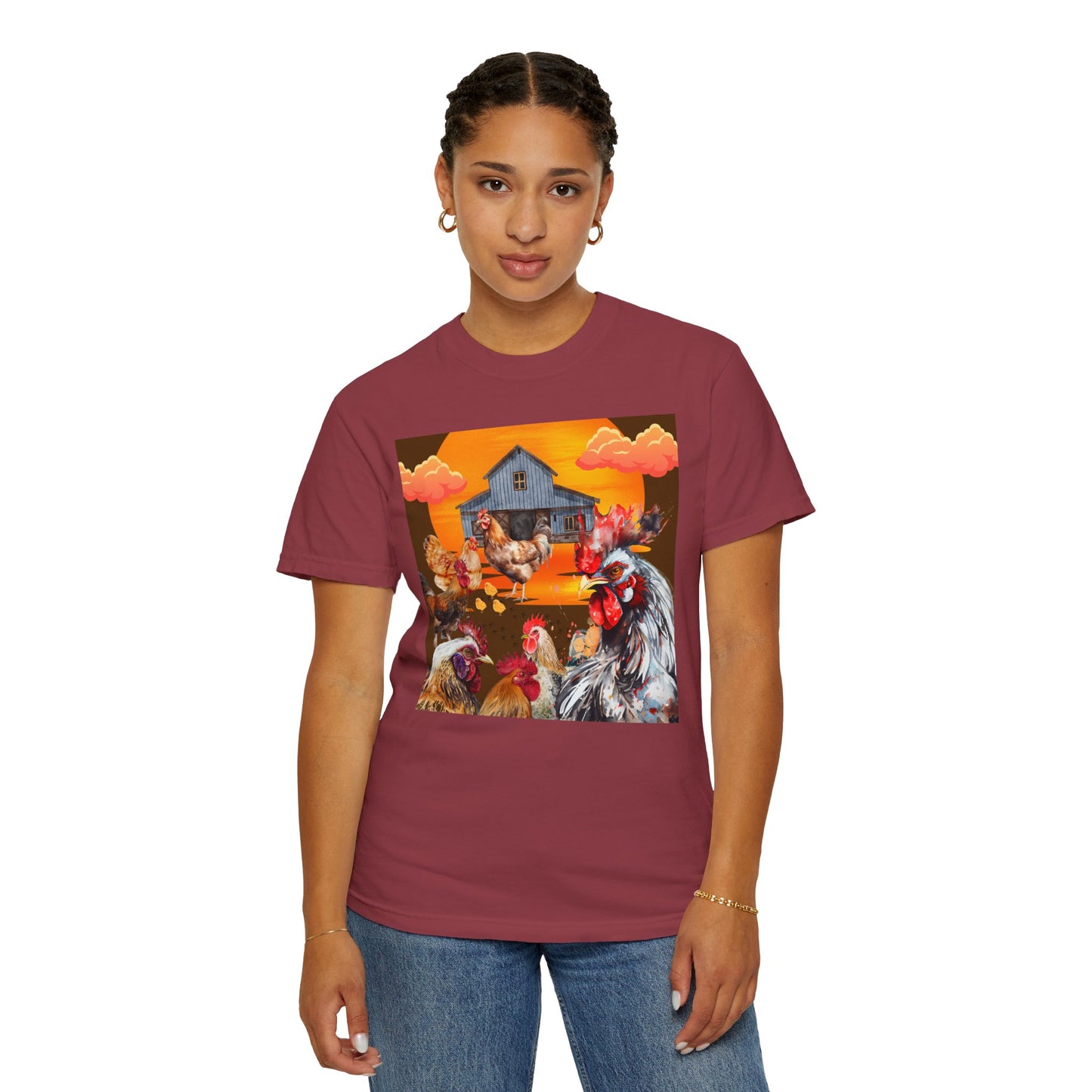 Chickens At Sunset Unisex Garment-Dyed T-shirt