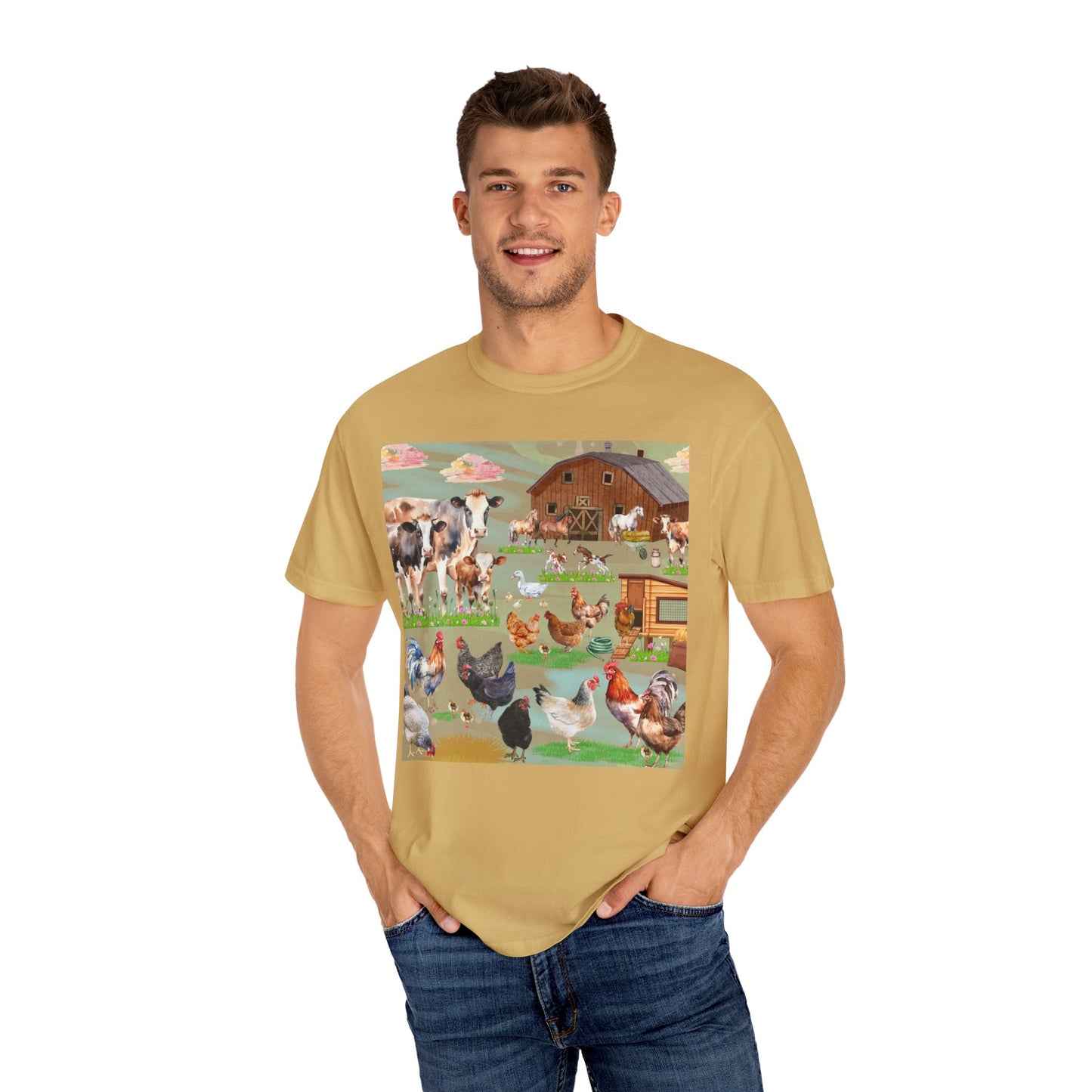 Springtime At The Barnyard Unisex Garment-Dyed T-shirt