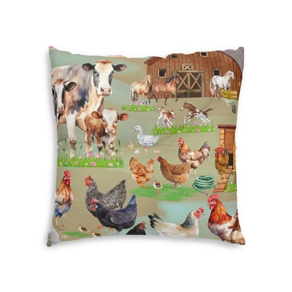 Springtime At The Barnyard Tufted Floor Pillow, Square