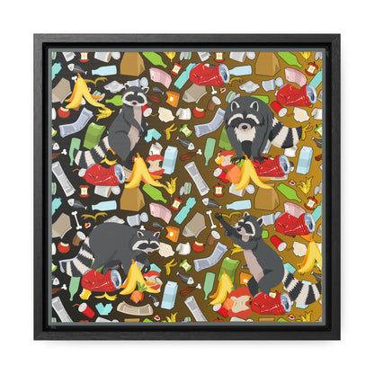 Raccoons In The Trash Gallery Canvas Wraps, Square Frame