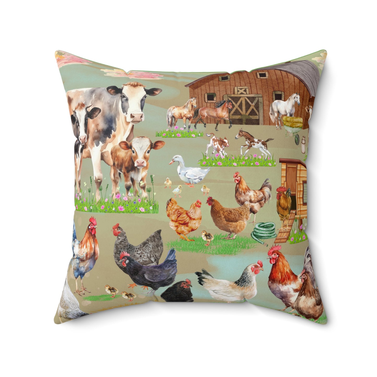 Springtime At The Barnyard Spun Polyester Square Pillow