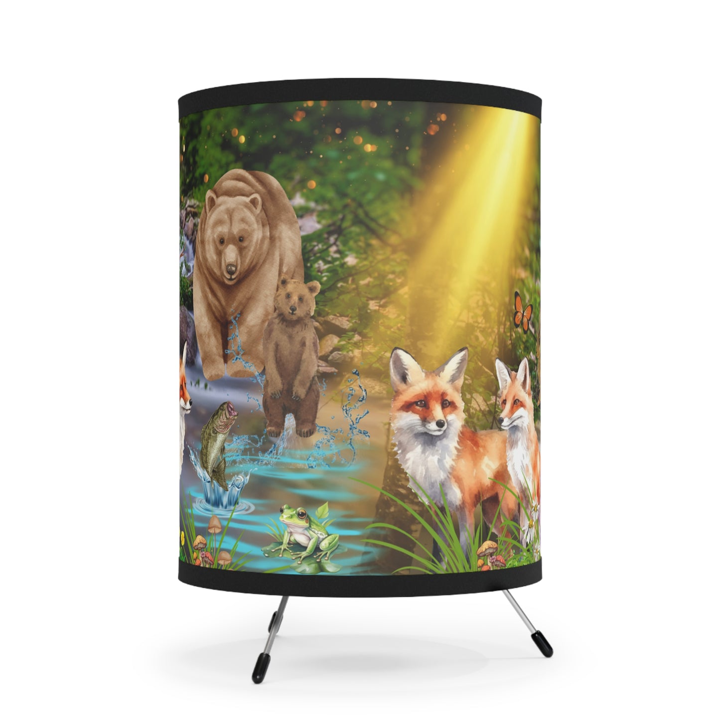 Foxes And Forest Friends Tripod Lamp with High-Res Printed Shade, US\CA plug