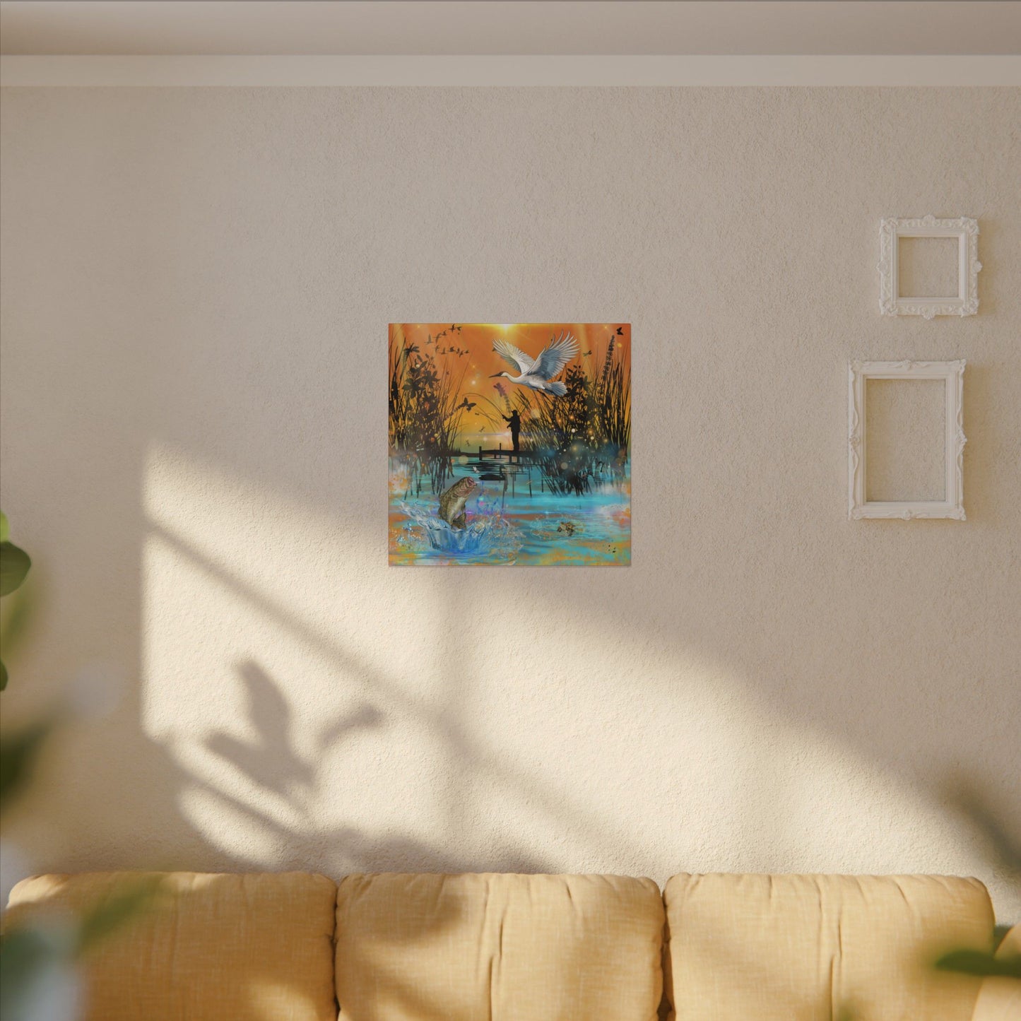 First Light First Bite - Fishing Sunset Canvas Art, Wildlife Wall Decor, Nature Lover Gift, Outdoor Adventure Home Decor, Multi-Size Fish Print