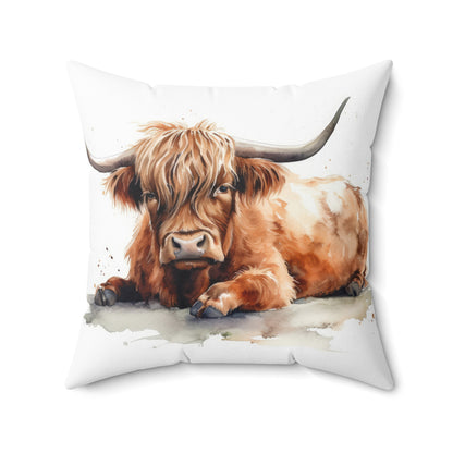 Spun Polyester Square Pillow Highland Cow 2