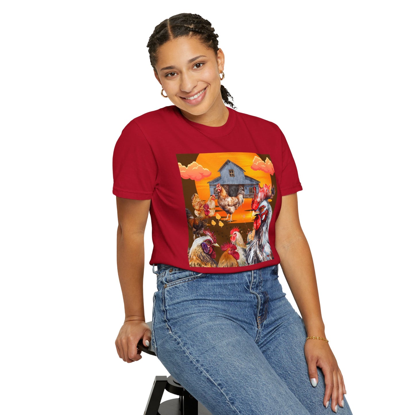Chickens At Sunset Unisex Garment-Dyed T-shirt