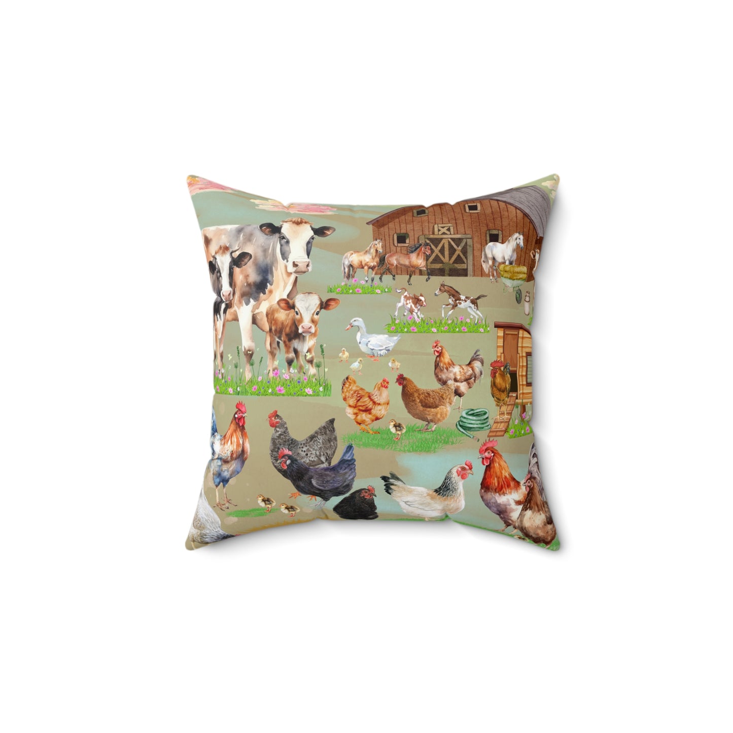 Springtime At The Barnyard Spun Polyester Square Pillow