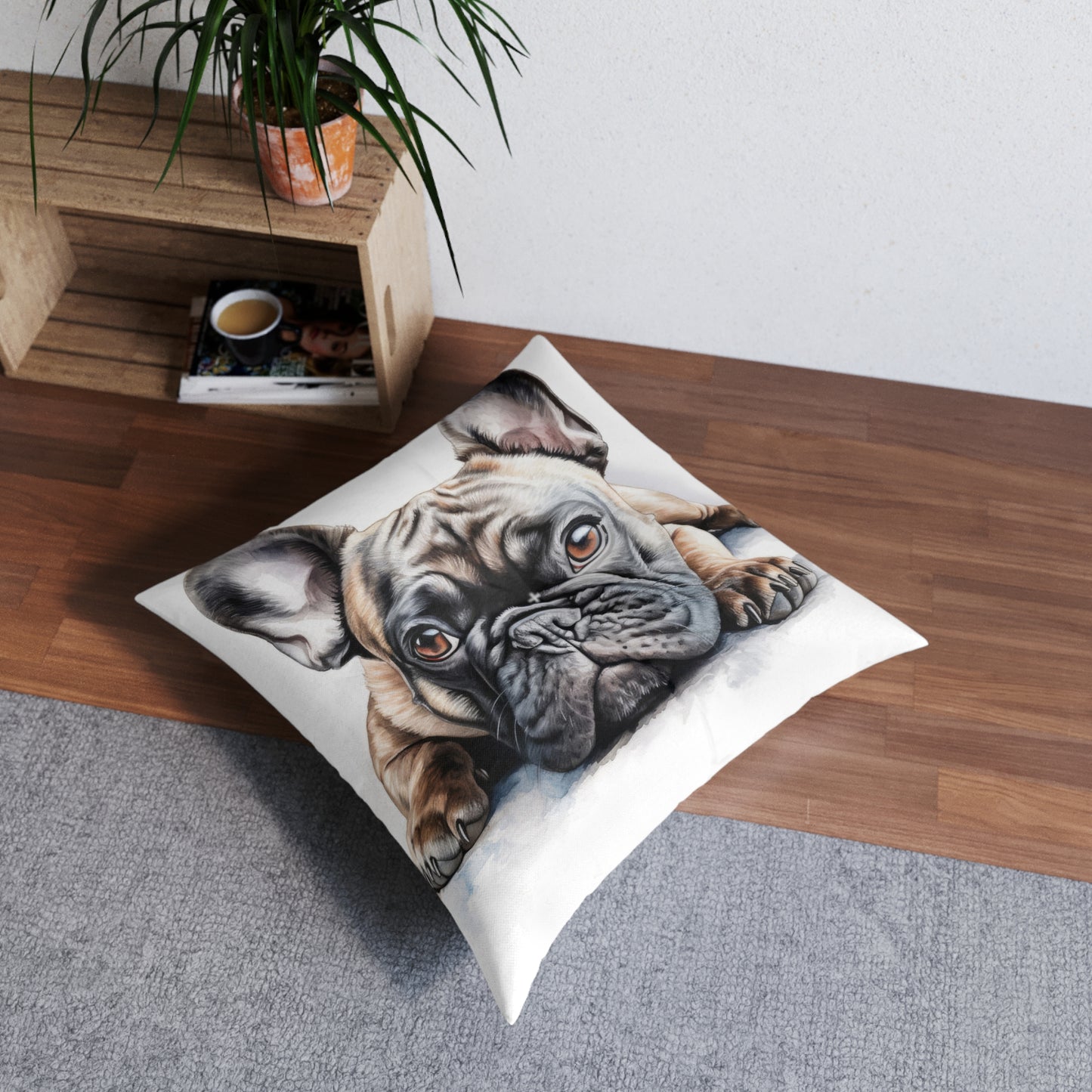 Tufted Floor Pillow, Square Frenchie 2