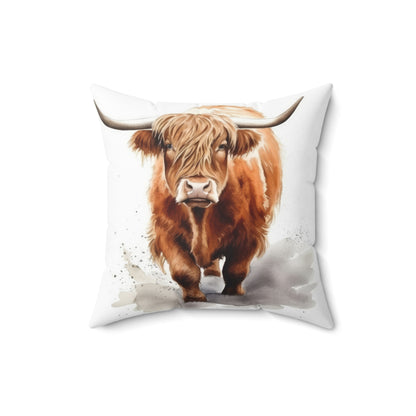 Spun Polyester Square Pillow Highland Cow 3