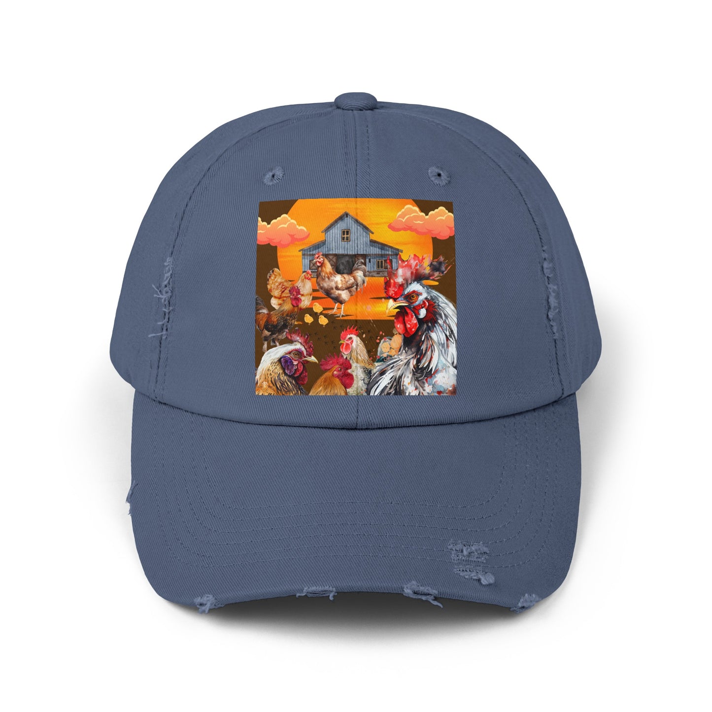 Chickens At Sunset Unisex Distressed Cap