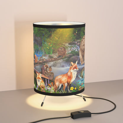 Foxes And Forest Friends Tripod Lamp with High-Res Printed Shade, US\CA plug