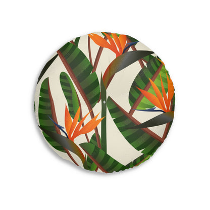 Tufted Floor Pillow, Round Bird Of Paradise