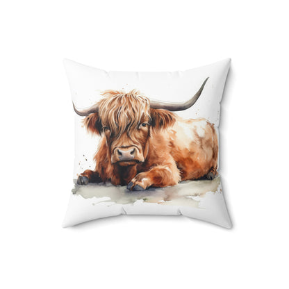 Spun Polyester Square Pillow Highland Cow 2