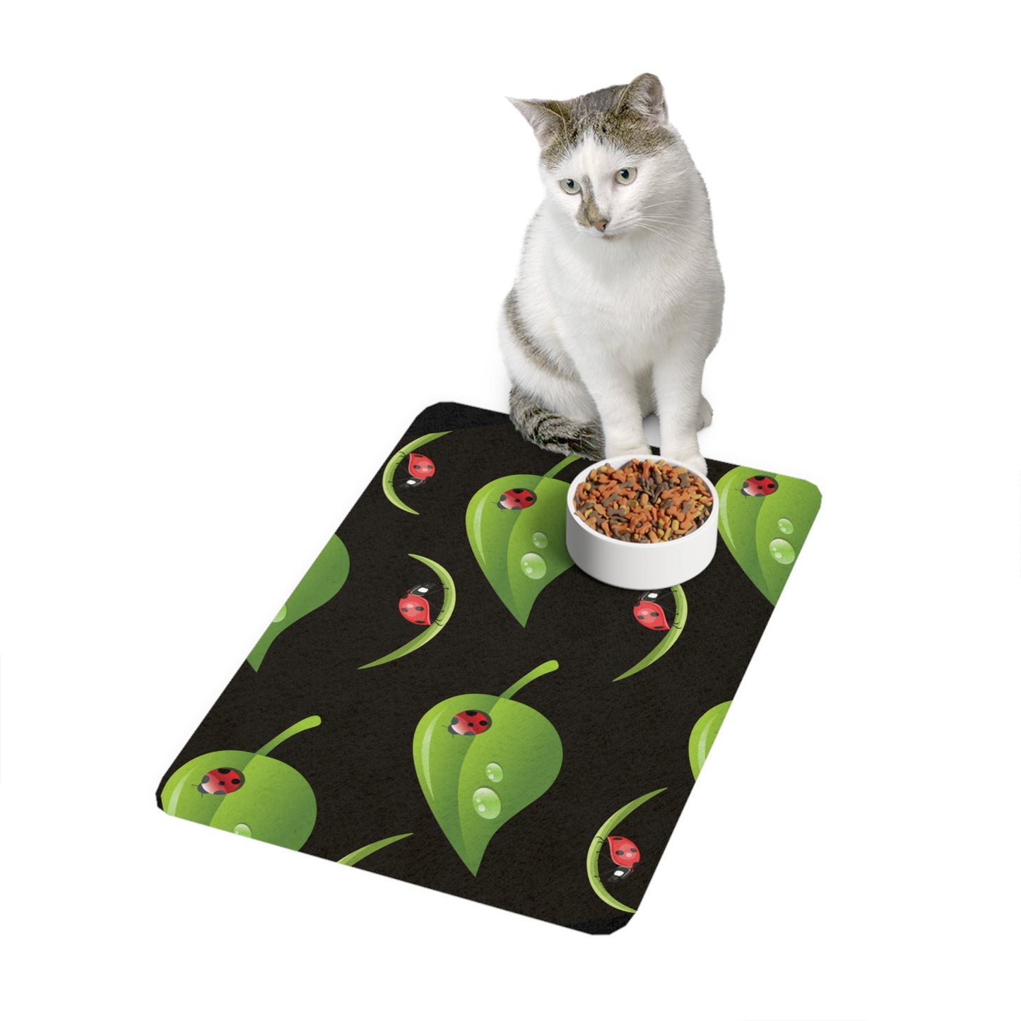 Pet Food Mat (12x18) Ladybugs Leaf