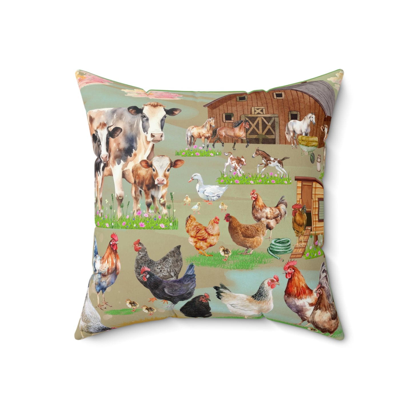 Springtime At The Barnyard Spun Polyester Square Pillow