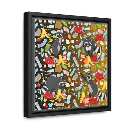 Raccoons In The Trash Gallery Canvas Wraps, Square Frame