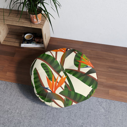 Tufted Floor Pillow, Round Bird Of Paradise