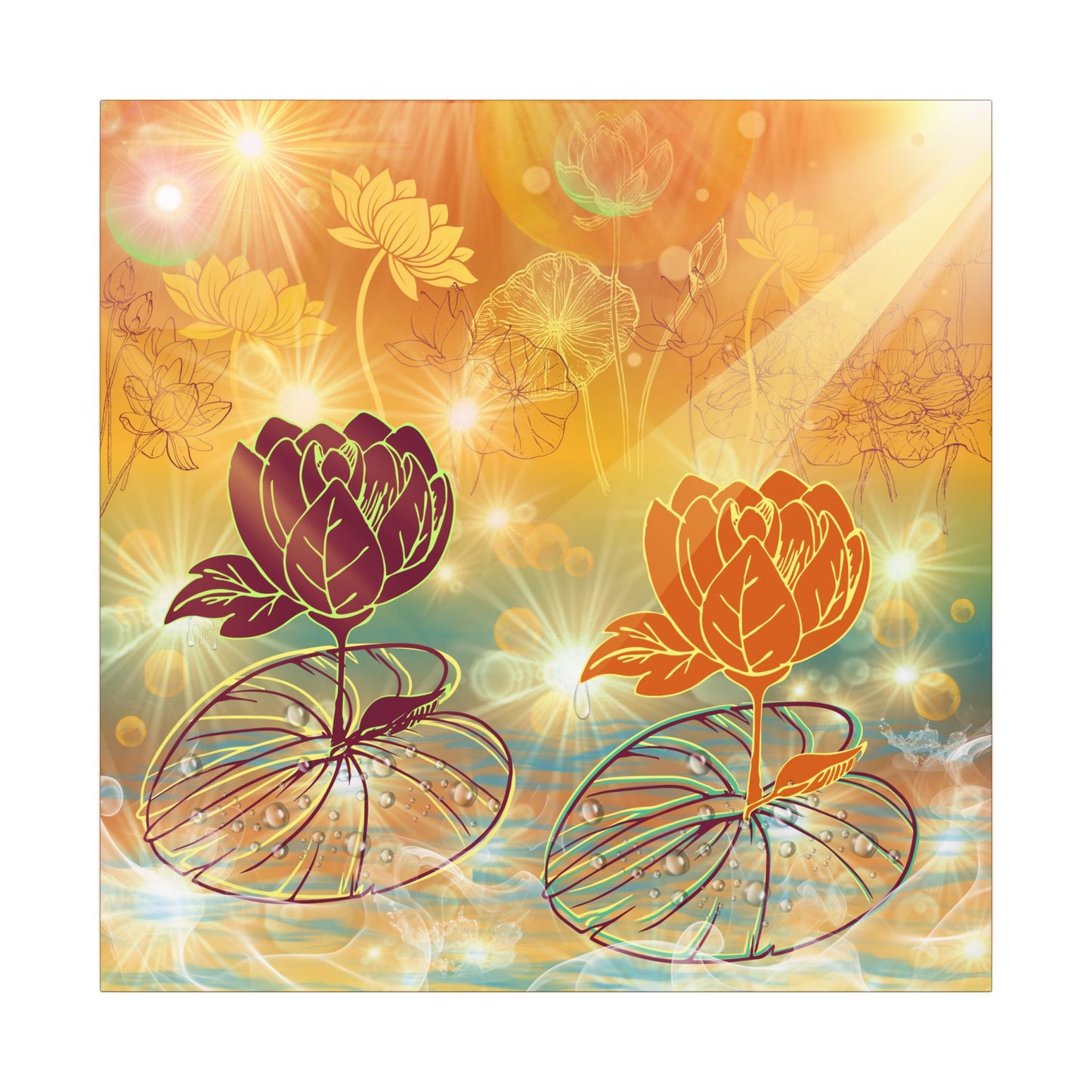 Morning Dew- Lotus Blossom Stretched Canvas Art Print, Vibrant Wall Decor, Meditation Room Artwork, Floral Home Decoration, Gift for Yoga Lovers