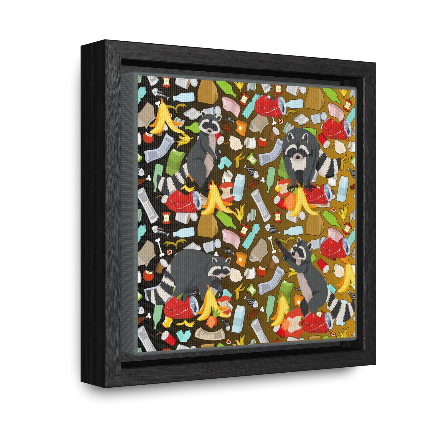 Raccoons In The Trash Gallery Canvas Wraps, Square Frame