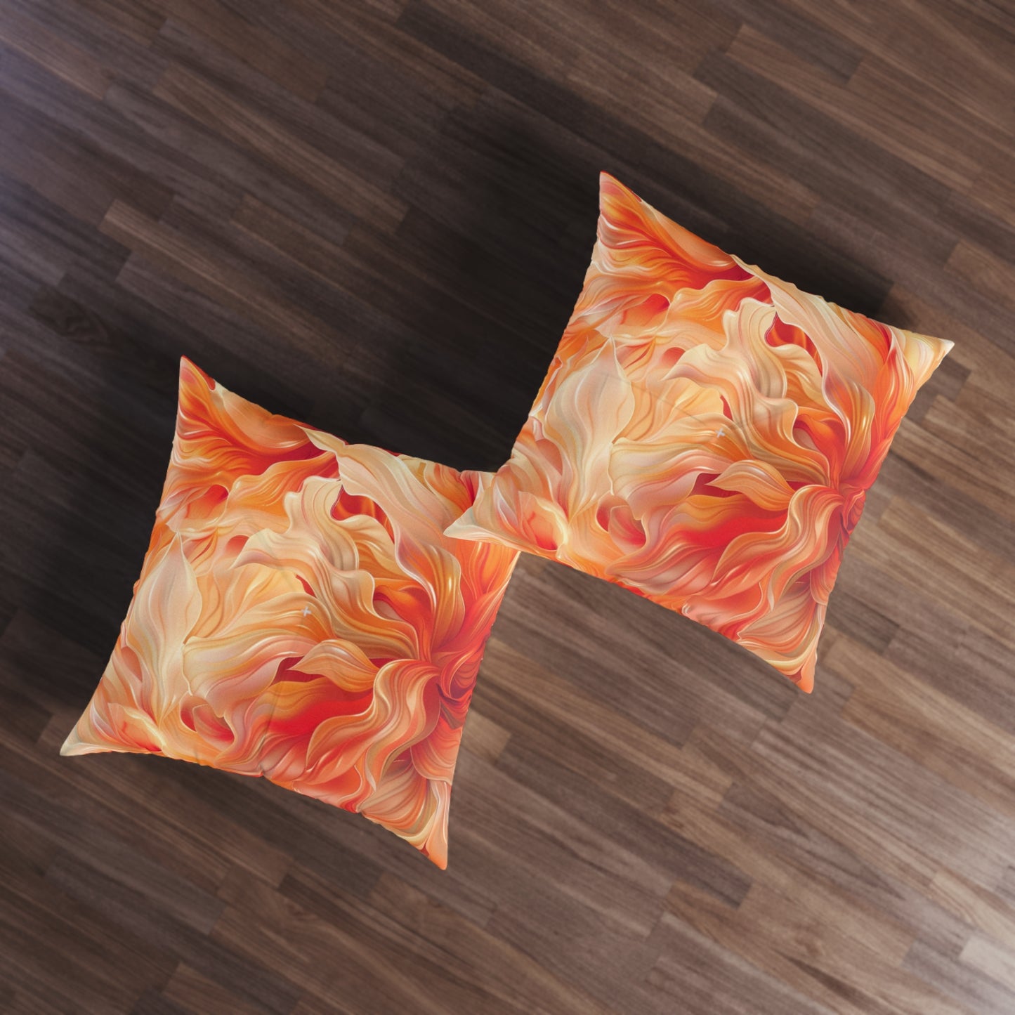 Orange Floral 2 Tufted Floor Pillow, Square