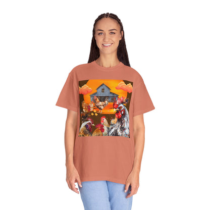 Chickens At Sunset Unisex Garment-Dyed T-shirt
