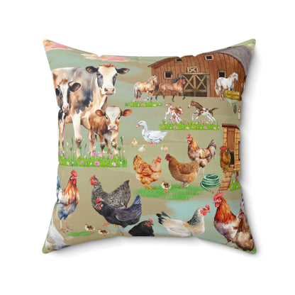 Springtime At The Barnyard Spun Polyester Square Pillow