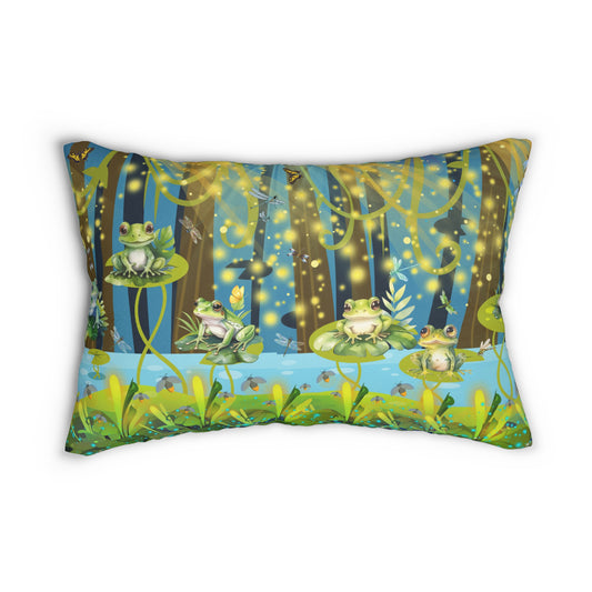 Frogs and Fireflies Spun Polyester Lumbar Pillow