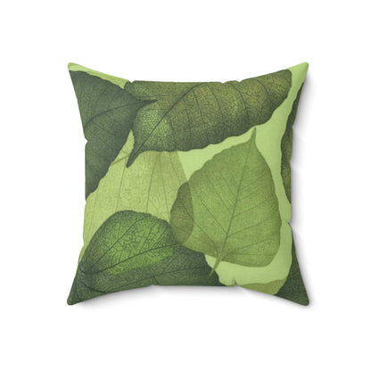 Spun Polyester Square Pillow Green Leaves